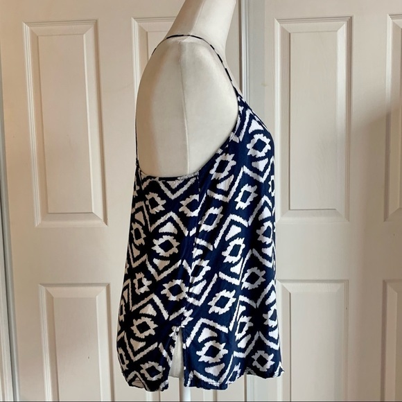 No Boundaries Navy Block Print Rayon Tank Top - Picture 2 of 6